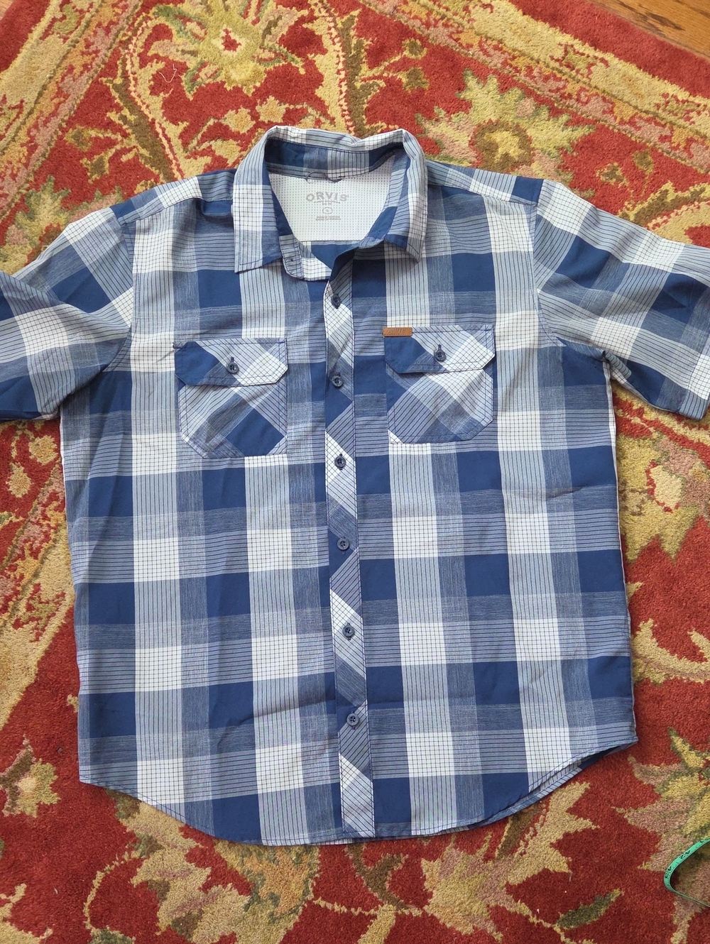 Orvis blue plaid button down shirt